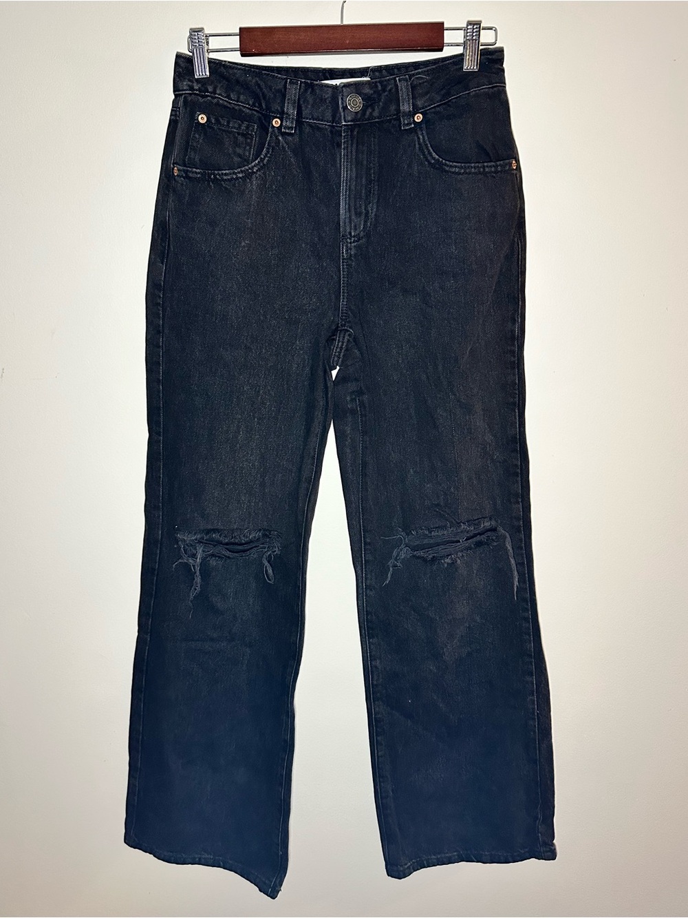 Garage Denim Wide Leg Distressed Jeans in Dark Wash